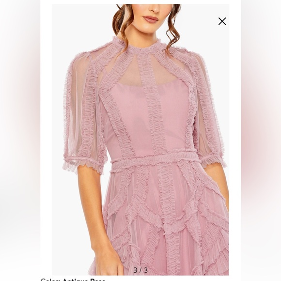 Mac Duggal High Neck Puff Sleeve Ruffle Tiered Dress NEW - Picture 2 of 10